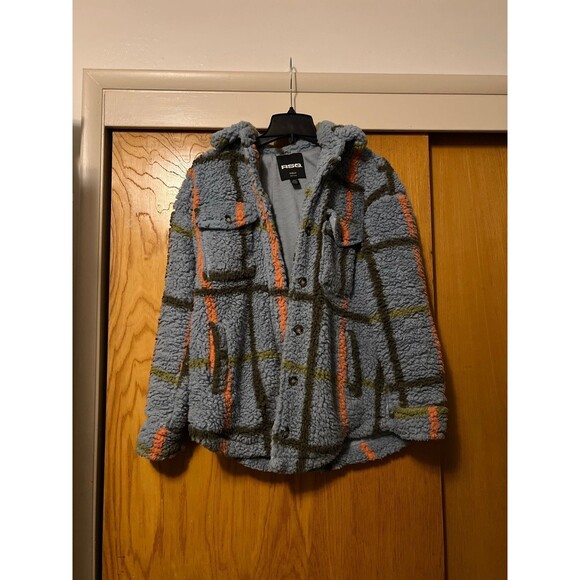 RSQ Women’s Sherpa Lined Plaid Jacket Blue - Picture 1 of 1